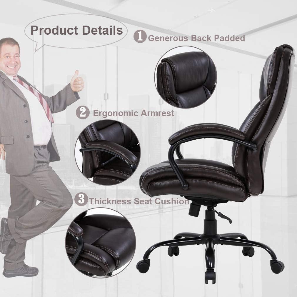 image:imageBestMassage Big and Tall Office Chair 500lbs Cheap Desk High Back PU Executive Ergonomic Computer Chair with Lumbar Support Headrest Swivel for Women Men AdultsBlackBrown