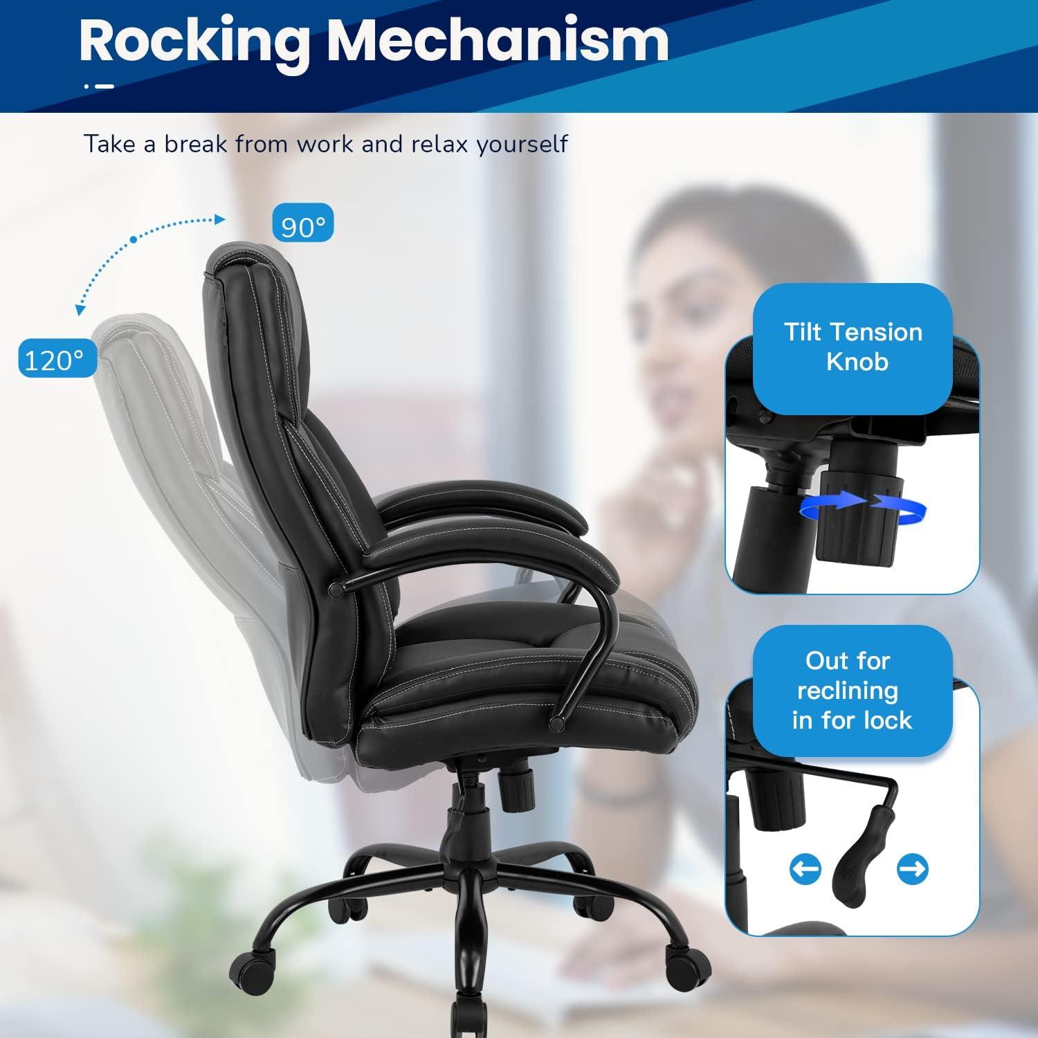 image:imageBestMassage Big and Tall Office Chair 500lbs Cheap Desk High Back PU Executive Ergonomic Computer Chair with Lumbar Support Headrest Swivel for Women Men AdultsBlackBlack