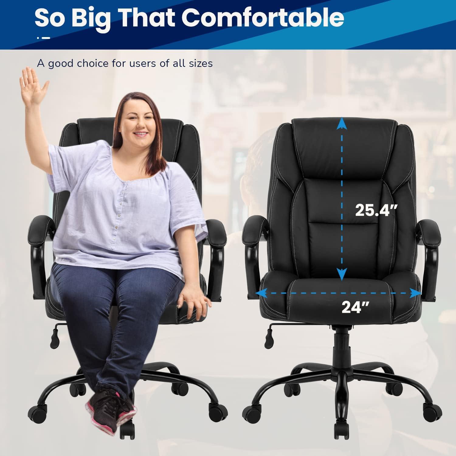 image:imageBestMassage Big and Tall Office Chair 500lbs Cheap Desk High Back PU Executive Ergonomic Computer Chair with Lumbar Support Headrest Swivel for Women Men AdultsBlackBlack