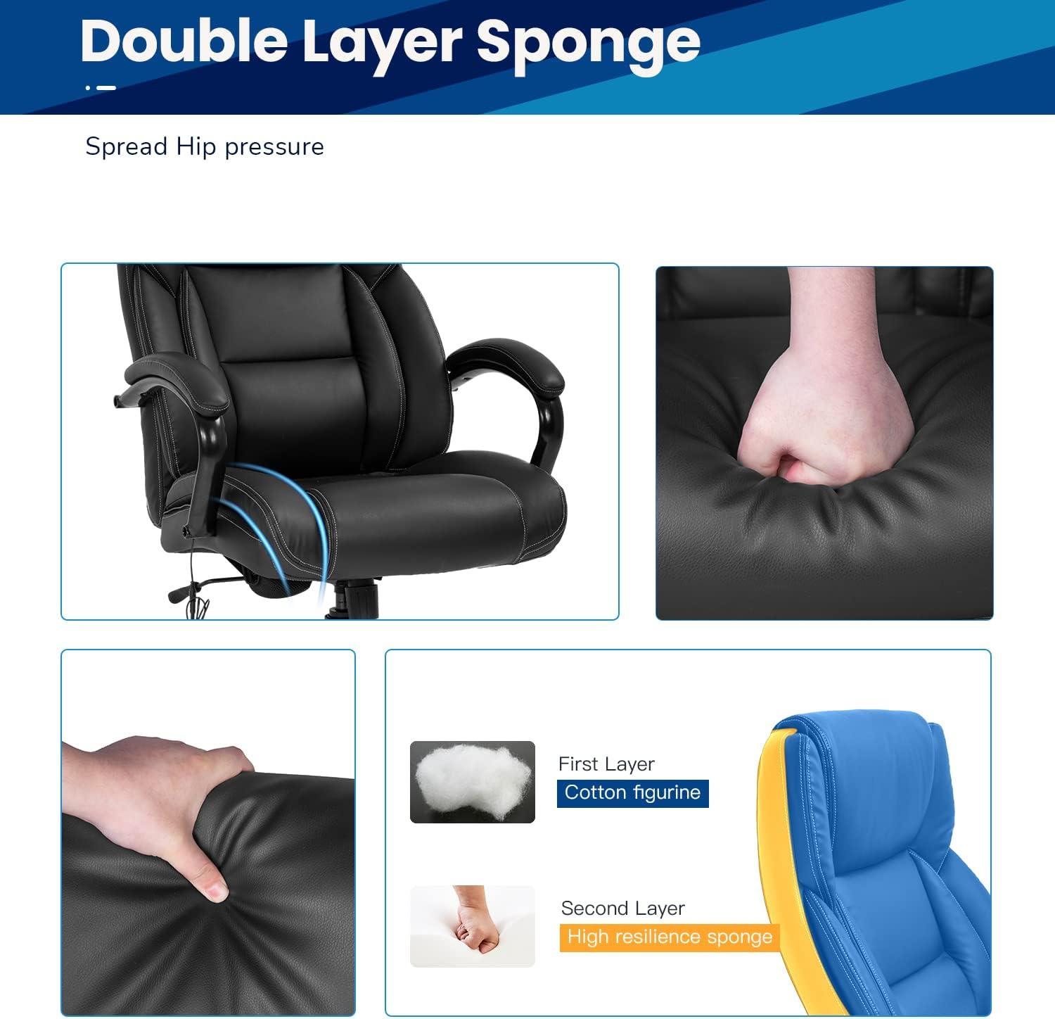 image:imageBestMassage Big and Tall Office Chair 500lbs Cheap Desk High Back PU Executive Ergonomic Computer Chair with Lumbar Support Headrest Swivel for Women Men AdultsBlackBlack