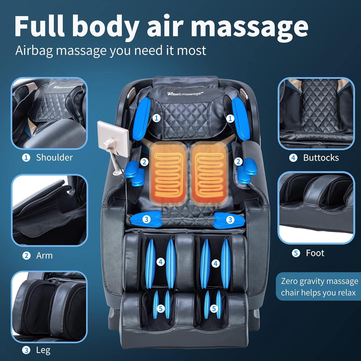 image:imageBestMassage Massage Chair Full Body Zero Gravity Recliner with Bluetooth Speaker Heating Therapy Foot Roller and Air Massage System for Home or Office BlackBlack