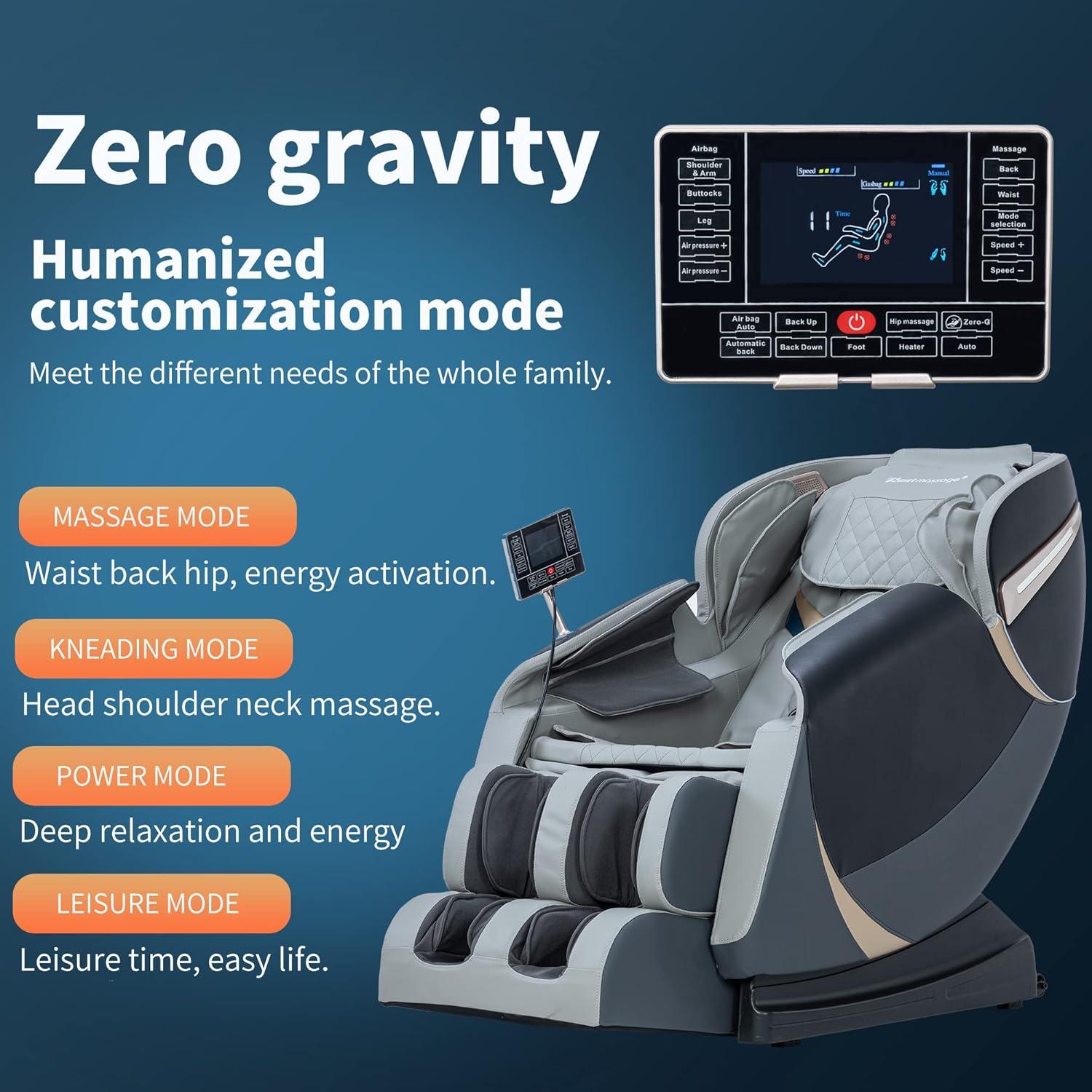 image:imageBestMassage Massage Chair Full Body Zero Gravity Recliner with Bluetooth Speaker Heating Therapy Foot Roller and Air Massage System for Home or Office BlackGrey