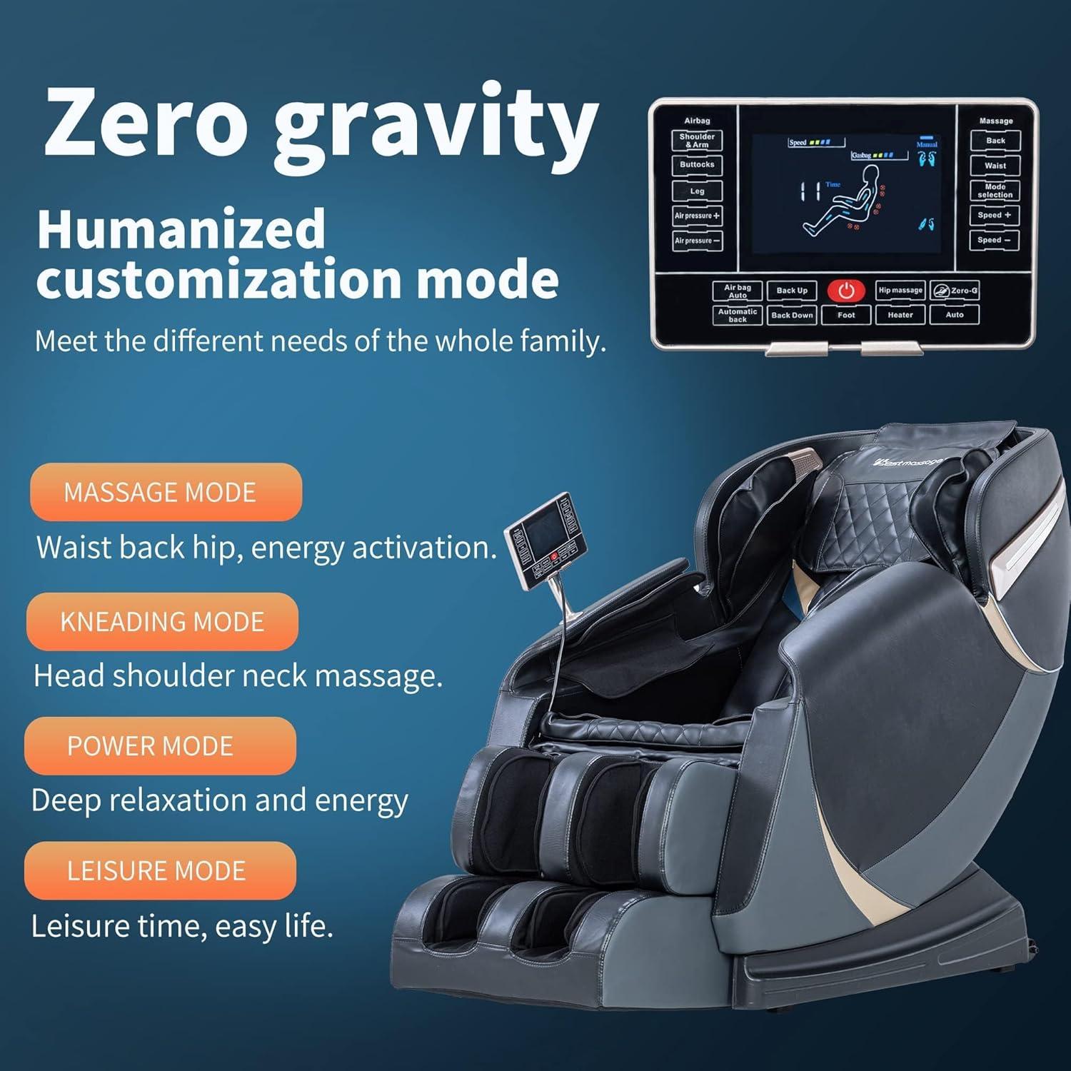 image:imageBestMassage Massage Chair Full Body Zero Gravity Recliner with Bluetooth Speaker Heating Therapy Foot Roller and Air Massage System for Home or Office BlackBlack