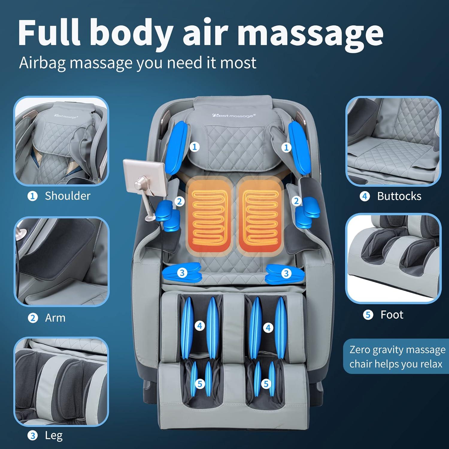 image:imageBestMassage Massage Chair Full Body Zero Gravity Recliner with Bluetooth Speaker Heating Therapy Foot Roller and Air Massage System for Home or Office BlackGrey