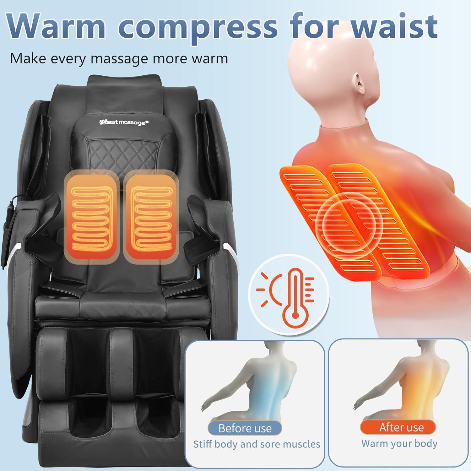 image:imageBestMassage Massage Chair Zero Gravity Full Body Electric Shiatsu Massage Chair Recliner with Foot Rollers Builtin Heat Therapy Air Massage System Stretch Vibrating for Home OfficeBlackBlack