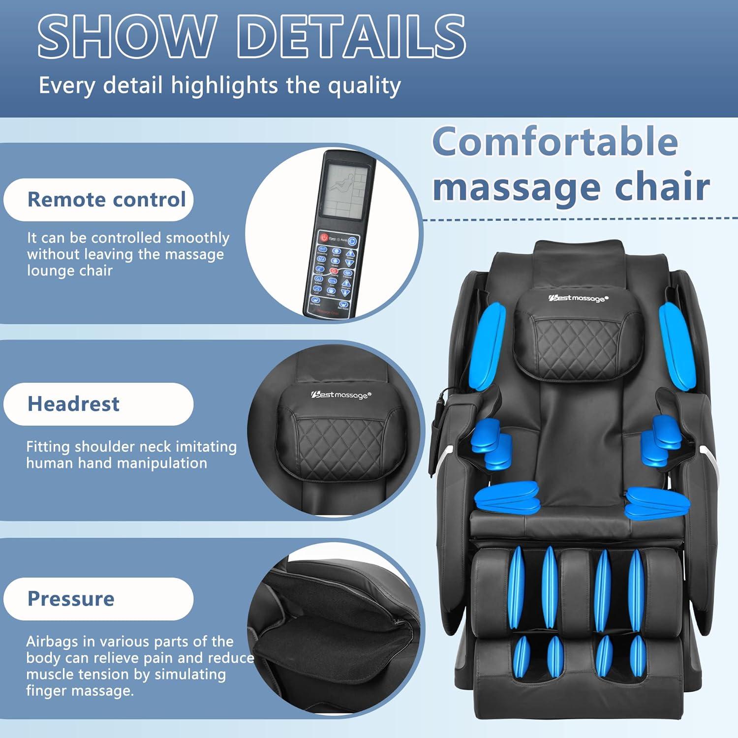 image:imageBestMassage Massage Chair Zero Gravity Full Body Electric Shiatsu Massage Chair Recliner with Foot Rollers Builtin Heat Therapy Air Massage System Stretch Vibrating for Home OfficeBlackBlack