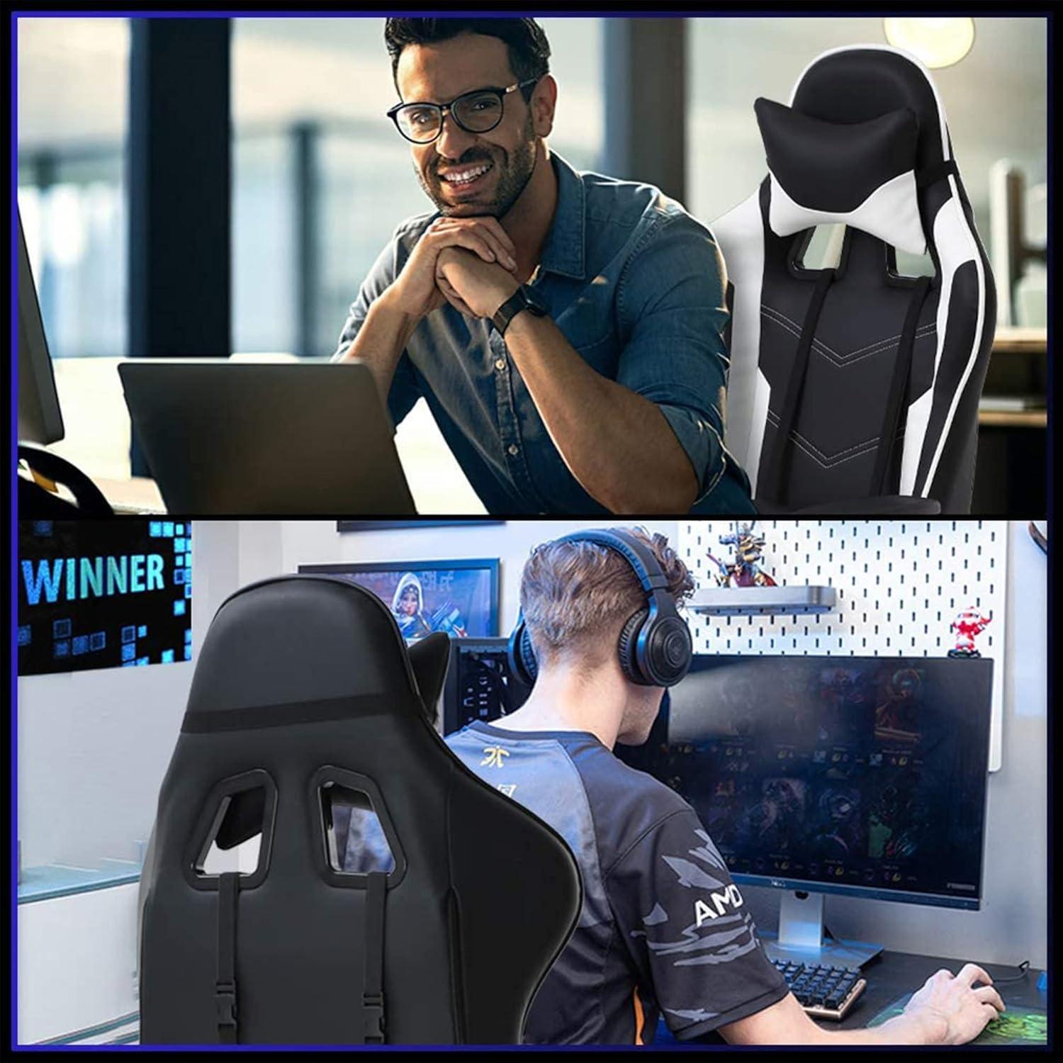 image:imageBestOffice Ergonomic Gaming Chair White Reclining Computer Chair with Lumbar Support Headrest Pillow Adjustable Footrests 360 Swivel with Heavy Duty Wheels for Home amp OfficeWhite