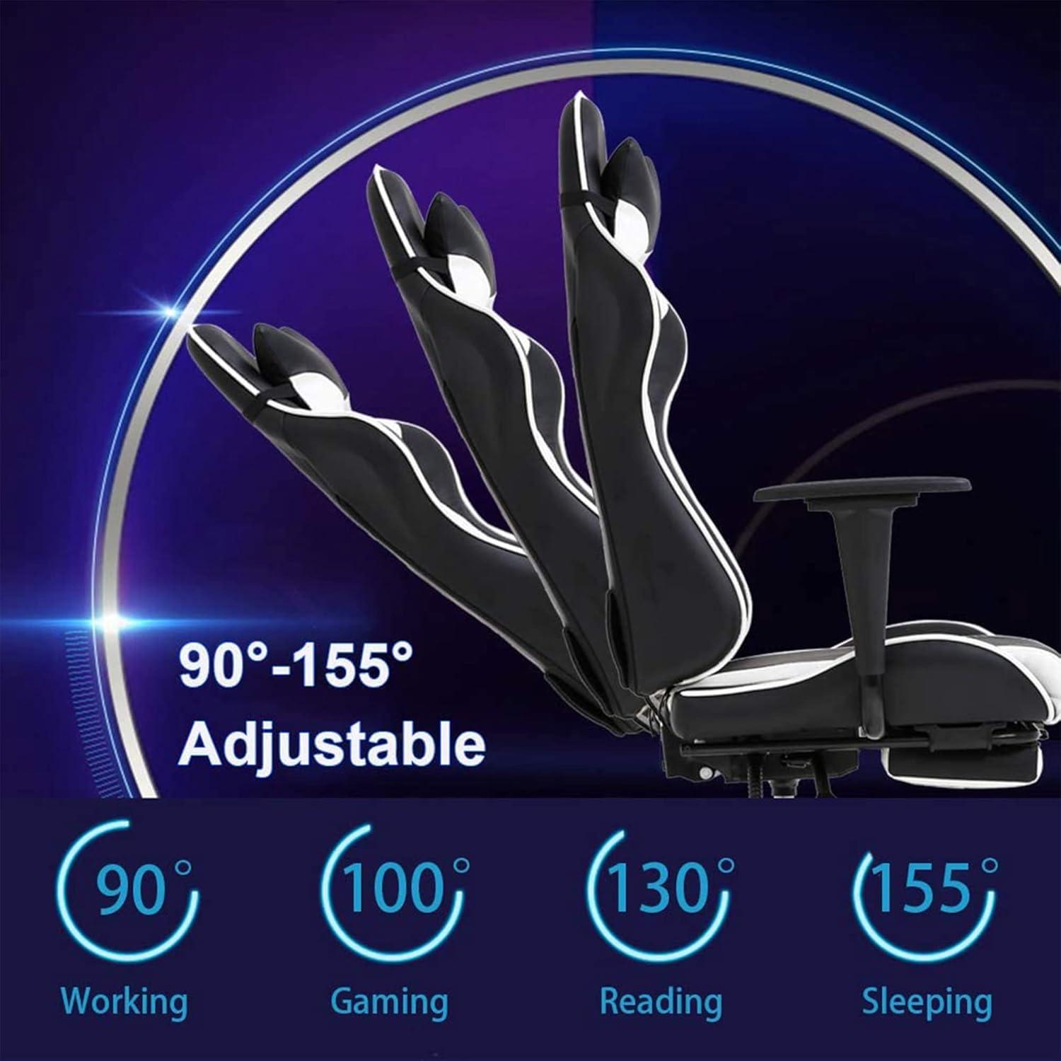 image:imageBestOffice Ergonomic Gaming Chair White Reclining Computer Chair with Lumbar Support Headrest Pillow Adjustable Footrests 360 Swivel with Heavy Duty Wheels for Home amp OfficeWhite