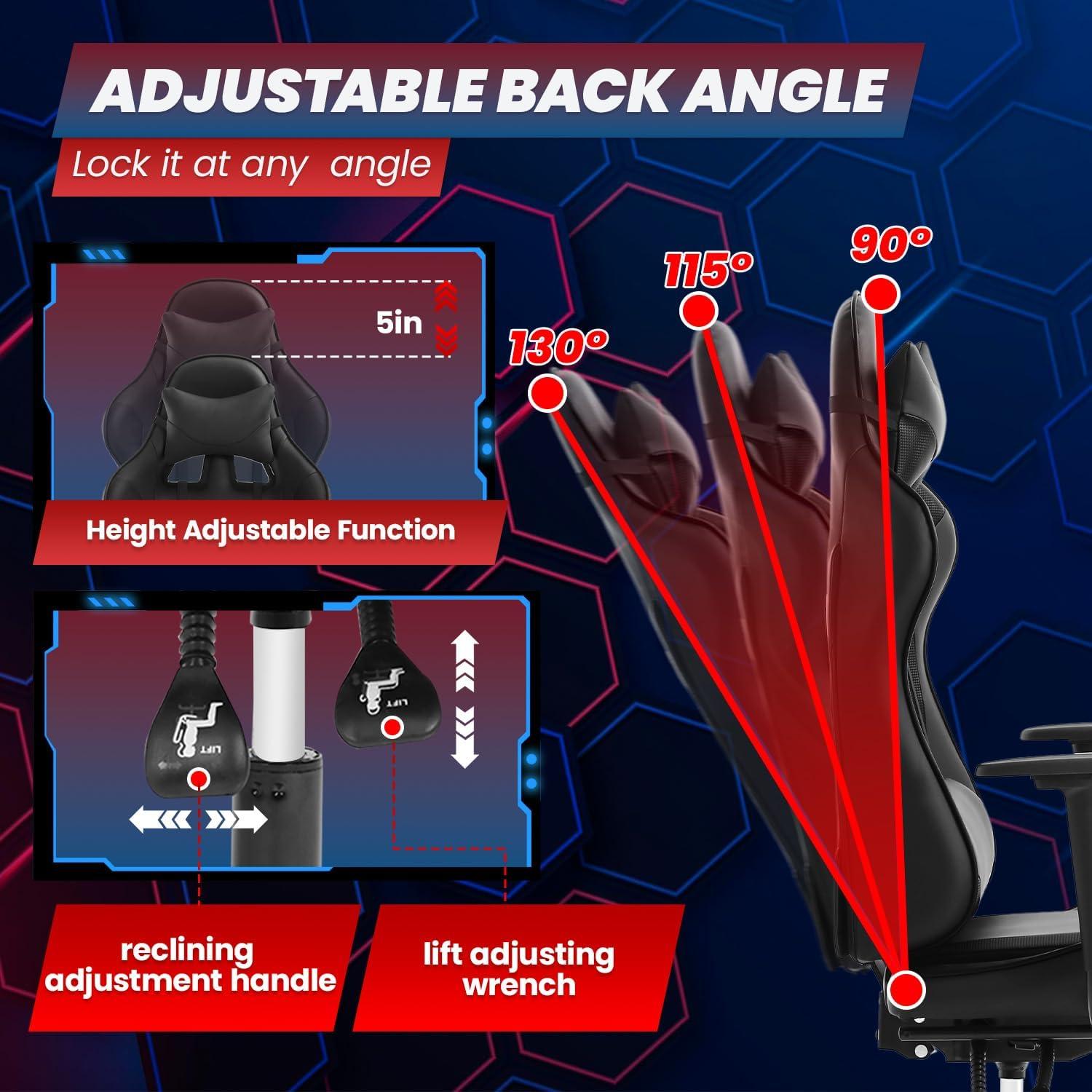 image:imageBestOffice Ergonomic Gaming Chair White Reclining Computer Chair with Lumbar Support Headrest Pillow Adjustable Footrests 360 Swivel with Heavy Duty Wheels for Home amp OfficeDark Black