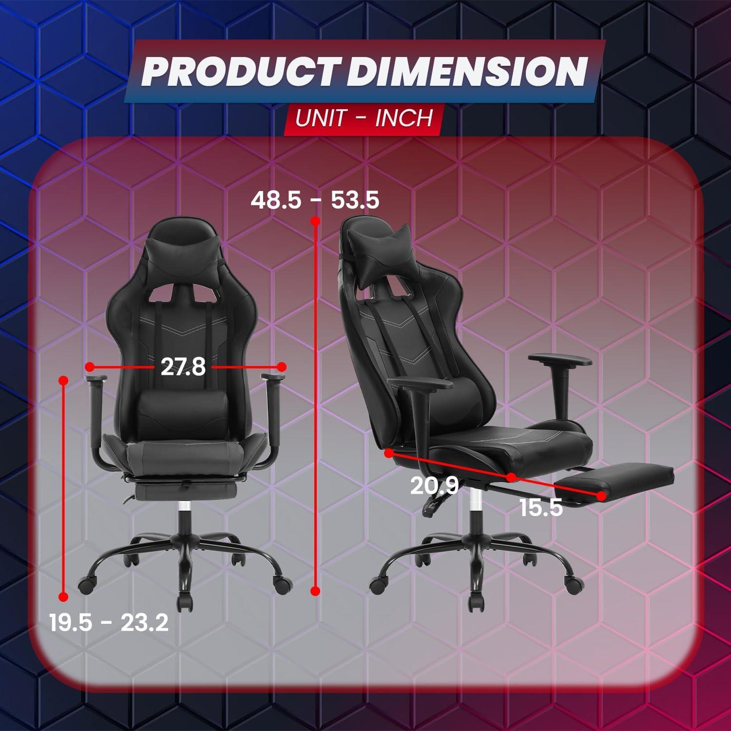 image:imageBestOffice Ergonomic Gaming Chair White Reclining Computer Chair with Lumbar Support Headrest Pillow Adjustable Footrests 360 Swivel with Heavy Duty Wheels for Home amp OfficeDark Black