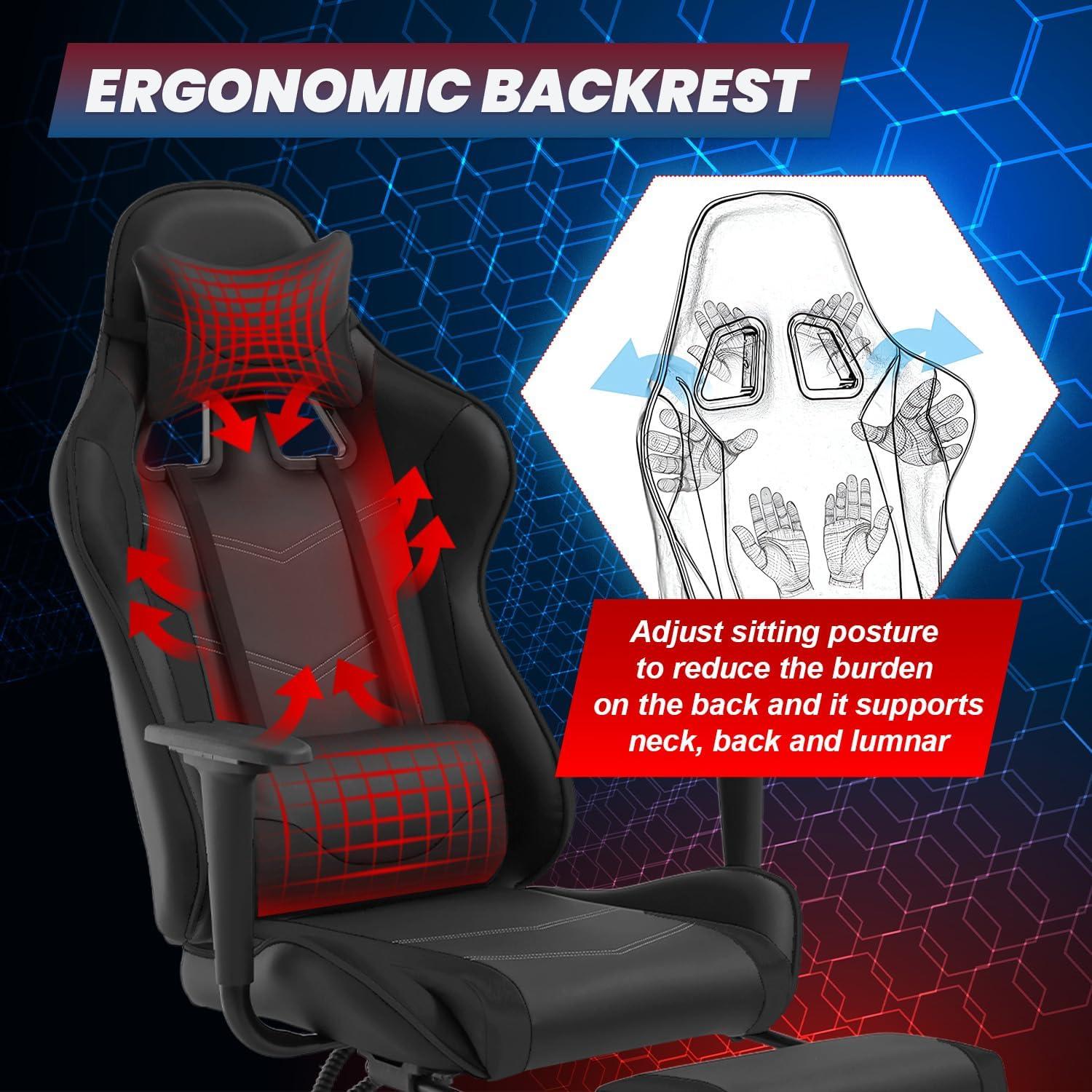 image:imageBestOffice Ergonomic Gaming Chair White Reclining Computer Chair with Lumbar Support Headrest Pillow Adjustable Footrests 360 Swivel with Heavy Duty Wheels for Home amp OfficeDark Black