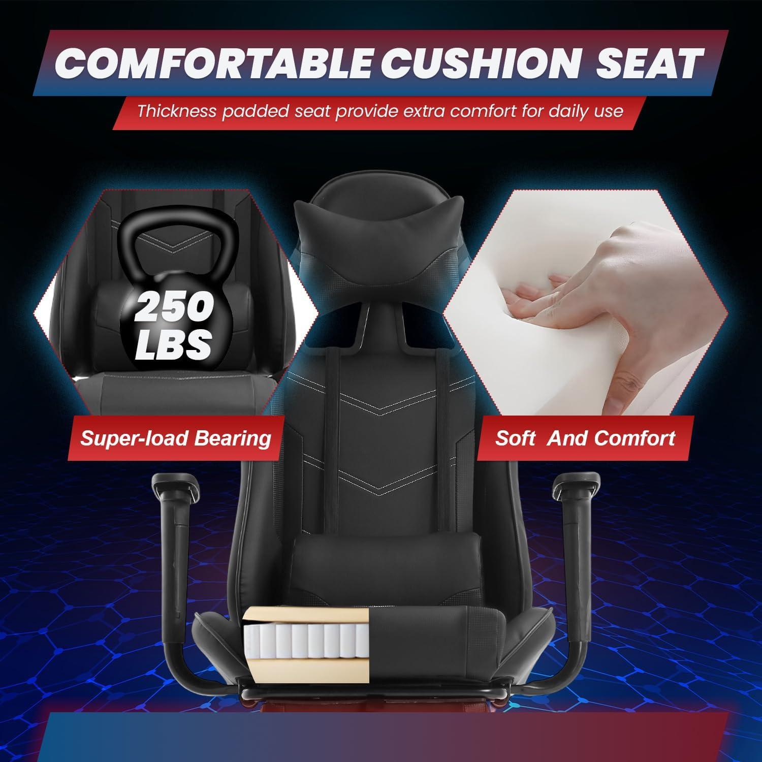 image:imageBestOffice Ergonomic Gaming Chair White Reclining Computer Chair with Lumbar Support Headrest Pillow Adjustable Footrests 360 Swivel with Heavy Duty Wheels for Home amp OfficeDark Black