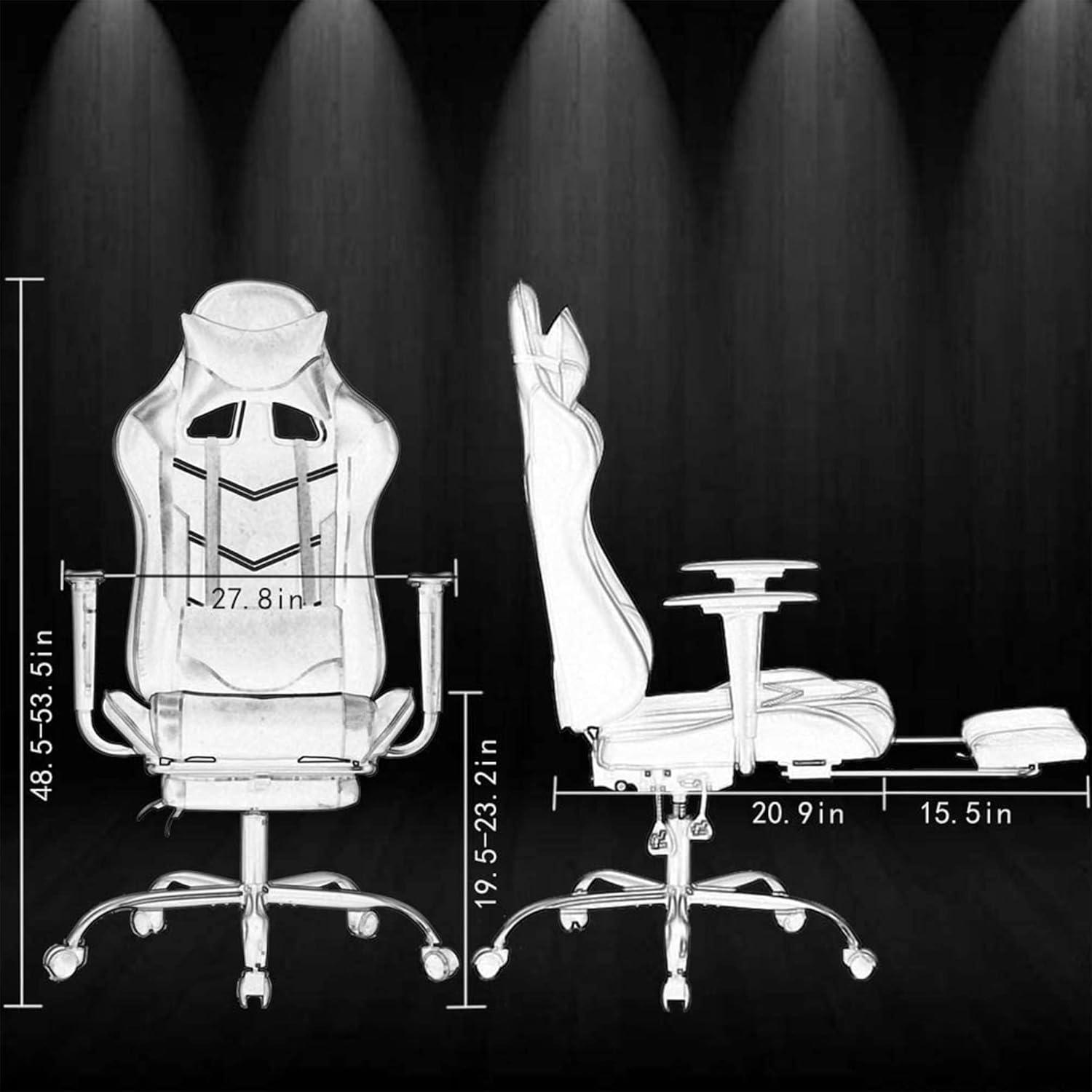 image:imageBestOffice Ergonomic Gaming Chair White Reclining Computer Chair with Lumbar Support Headrest Pillow Adjustable Footrests 360 Swivel with Heavy Duty Wheels for Home amp OfficeWhite