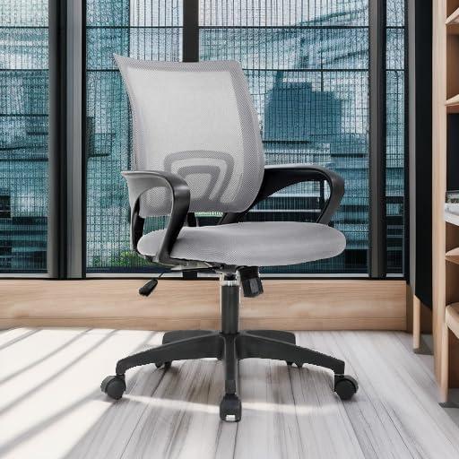 image:imageBestOffice Ergonomic Office Chair MidBack Swivel Desk Chair Breathable Backrest amp Lumbar Support Adjustable Height Sponge Seat Rolling Wheels Black for Adults amp WomenGrey