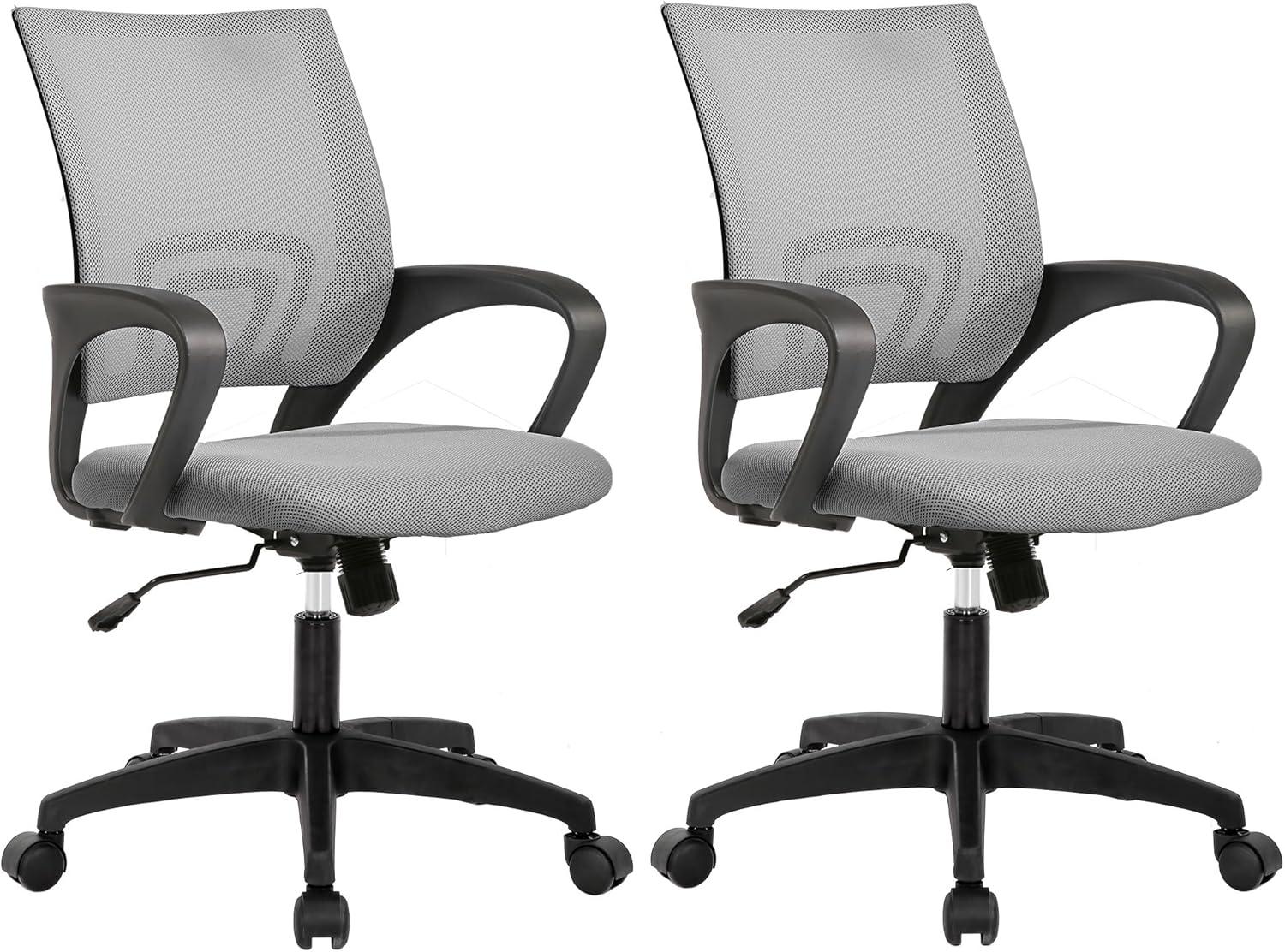 image:imageBestOffice Ergonomic Office Chair MidBack Swivel Desk Chair Breathable Backrest amp Lumbar Support Adjustable Height Sponge Seat Rolling Wheels Black for Adults amp WomenGrey