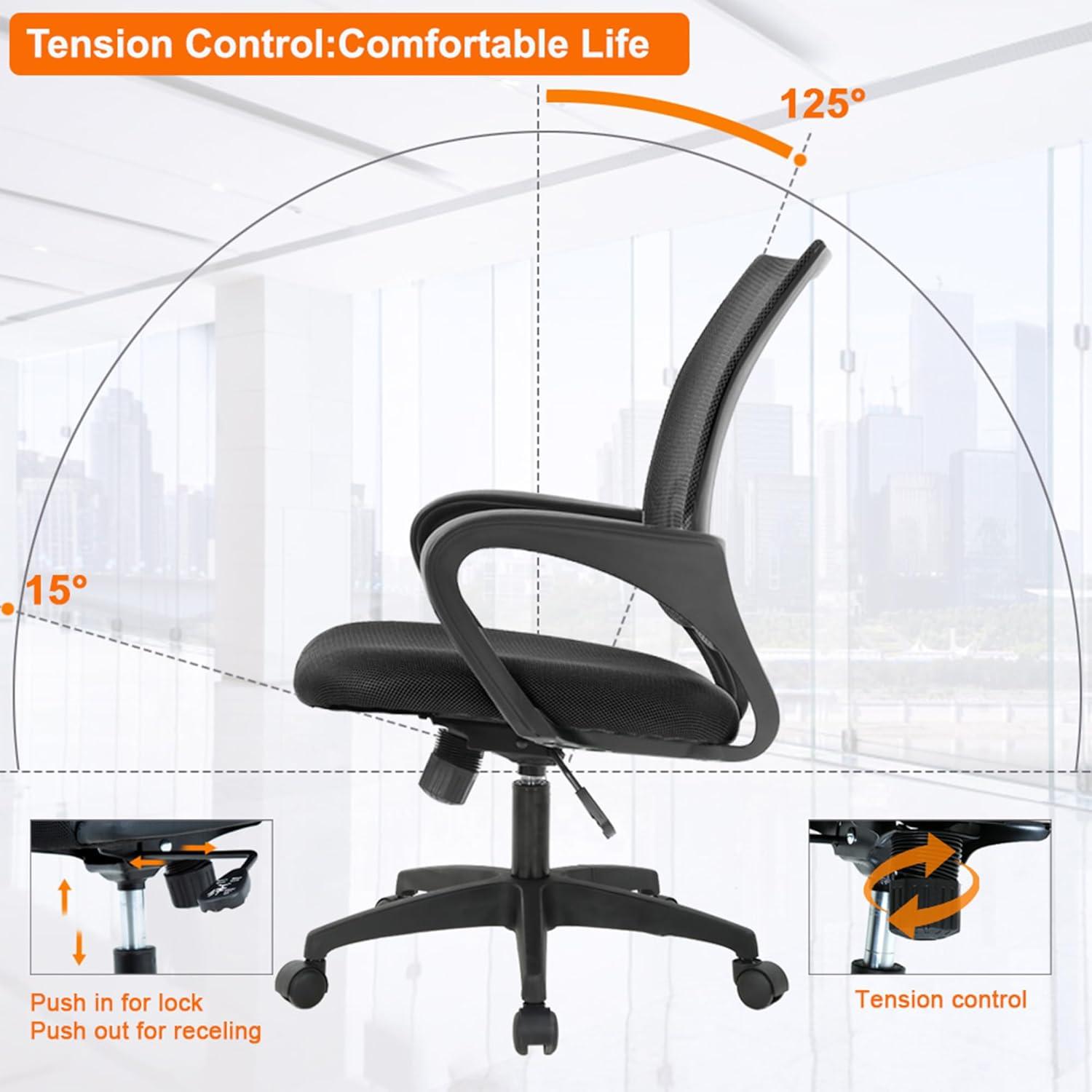image:imageBestOffice Ergonomic Office Chair MidBack Swivel Desk Chair Breathable Backrest amp Lumbar Support Adjustable Height Sponge Seat Rolling Wheels Black for Adults amp WomenBlack