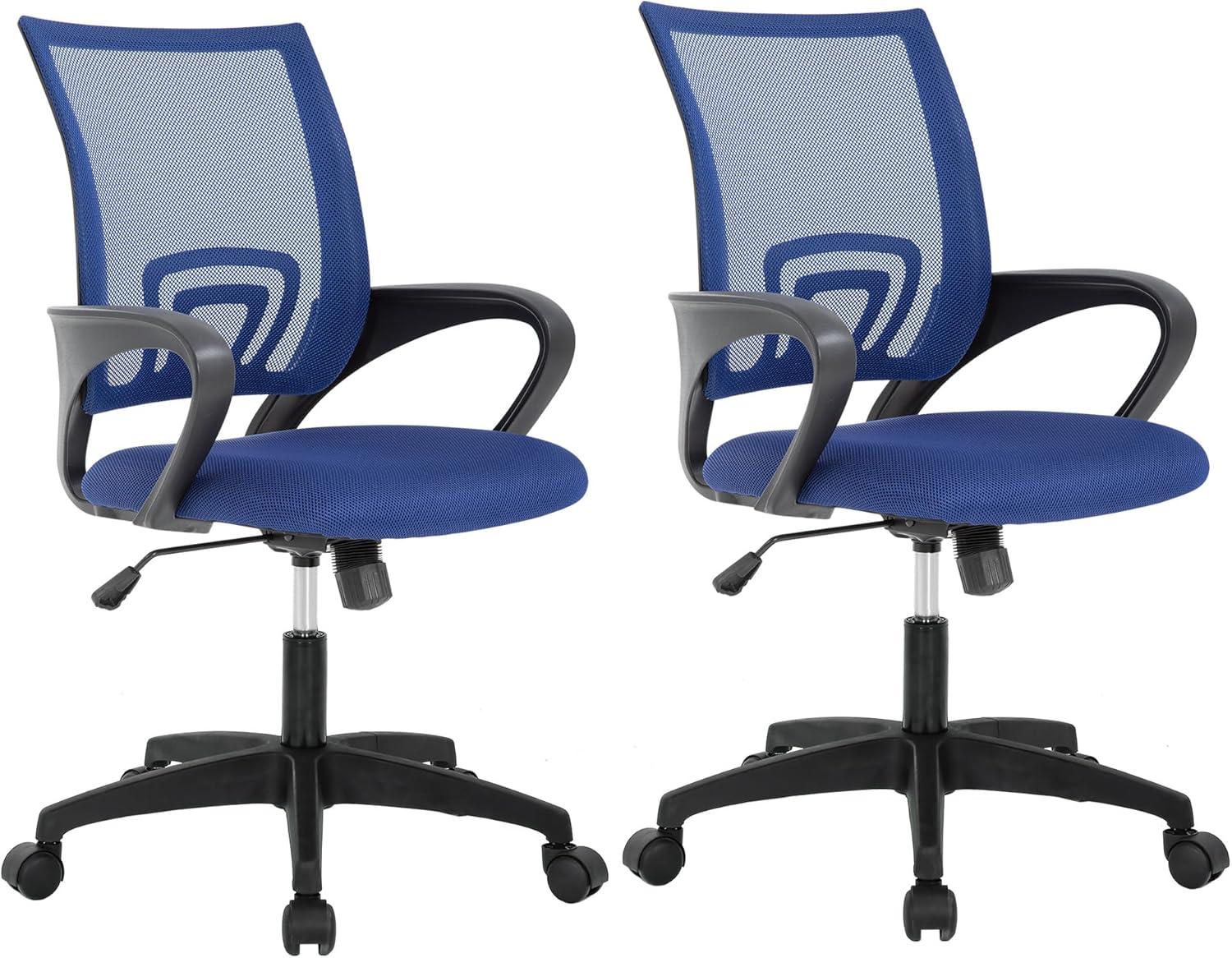 image:imageBestOffice Ergonomic Office Chair MidBack Swivel Desk Chair Breathable Backrest amp Lumbar Support Adjustable Height Sponge Seat Rolling Wheels Black for Adults amp WomenBlue