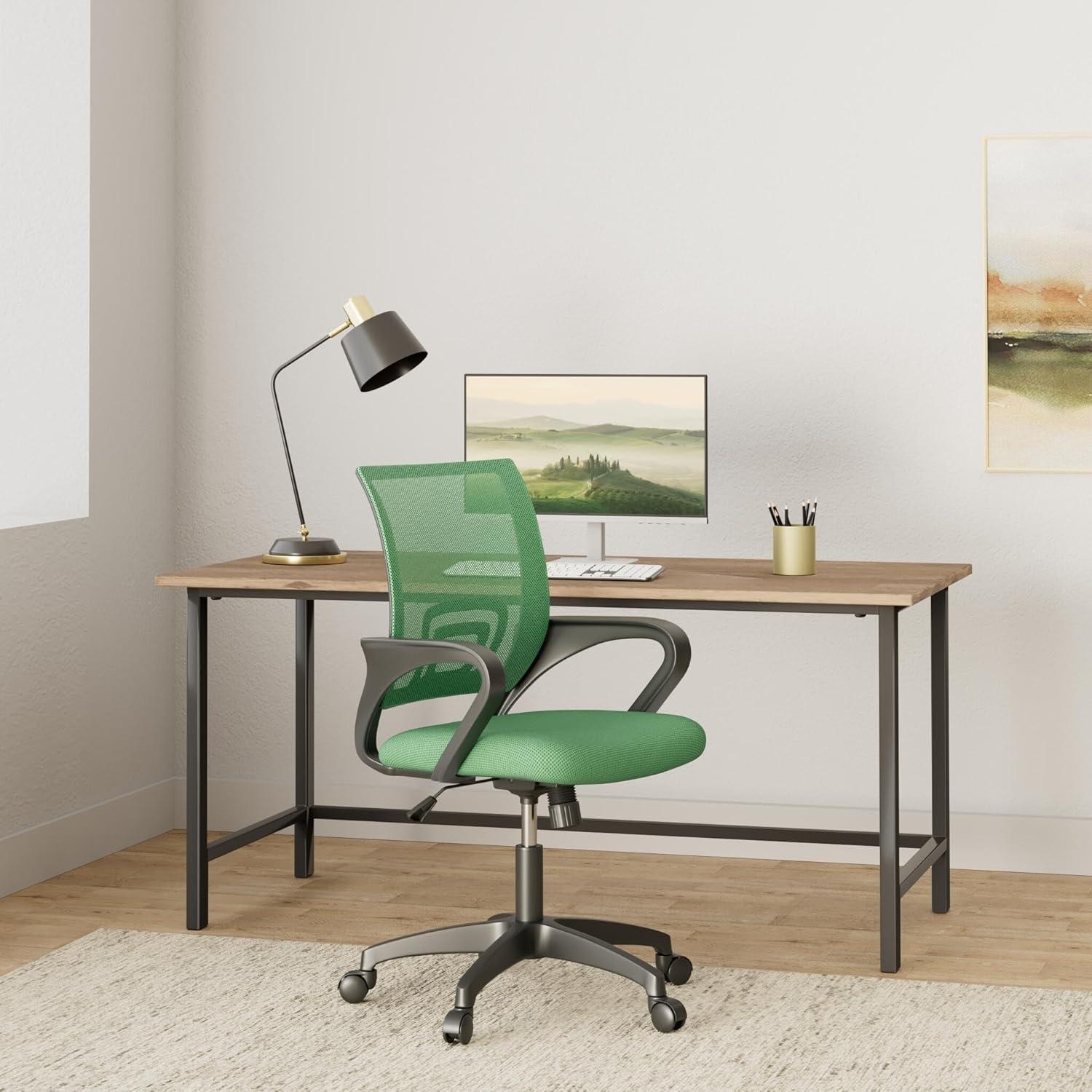 image:imageBestOffice Ergonomic Office Chair MidBack Swivel Desk Chair Breathable Backrest amp Lumbar Support Adjustable Height Sponge Seat Rolling Wheels Black for Adults amp WomenGreen
