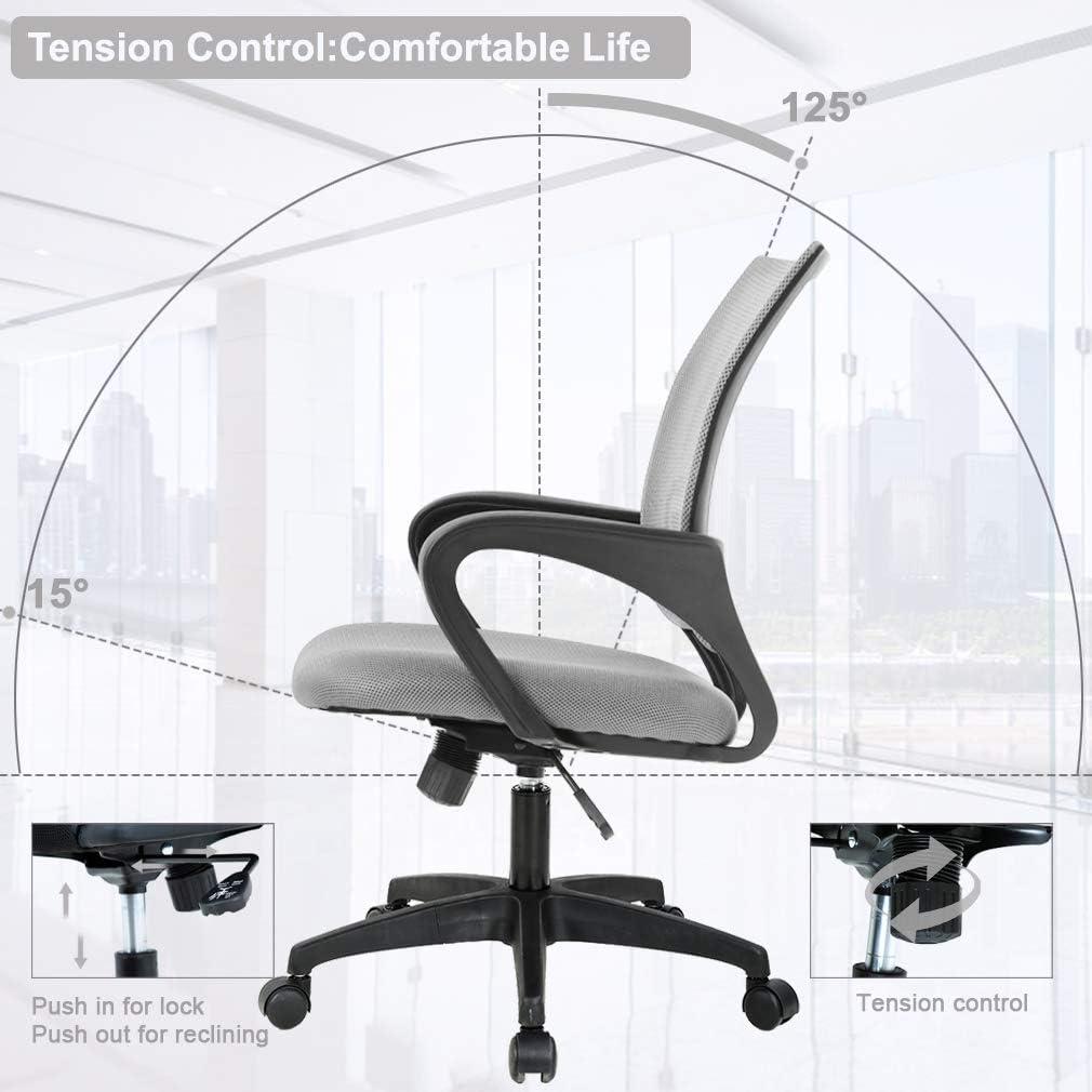 image:imageBestOffice Ergonomic Office Chair MidBack Swivel Desk Chair Breathable Backrest amp Lumbar Support Adjustable Height Sponge Seat Rolling Wheels Black for Adults amp WomenGrey