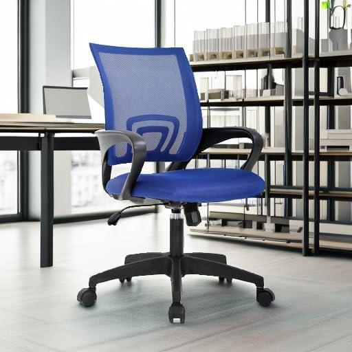 image:imageBestOffice Ergonomic Office Chair MidBack Swivel Desk Chair Breathable Backrest amp Lumbar Support Adjustable Height Sponge Seat Rolling Wheels Black for Adults amp WomenBlue