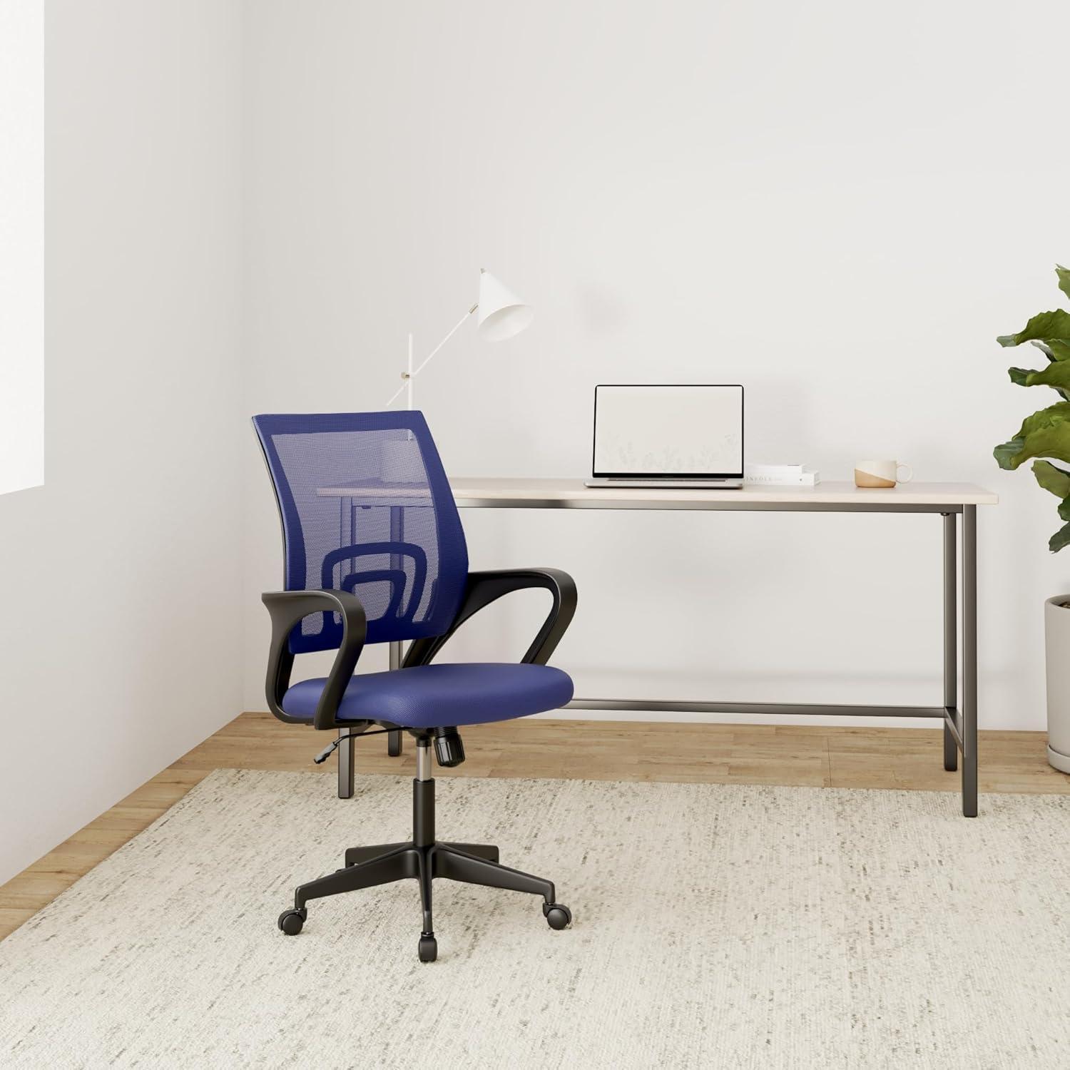image:imageBestOffice Ergonomic Office Chair MidBack Swivel Desk Chair Breathable Backrest amp Lumbar Support Adjustable Height Sponge Seat Rolling Wheels Black for Adults amp WomenBlue