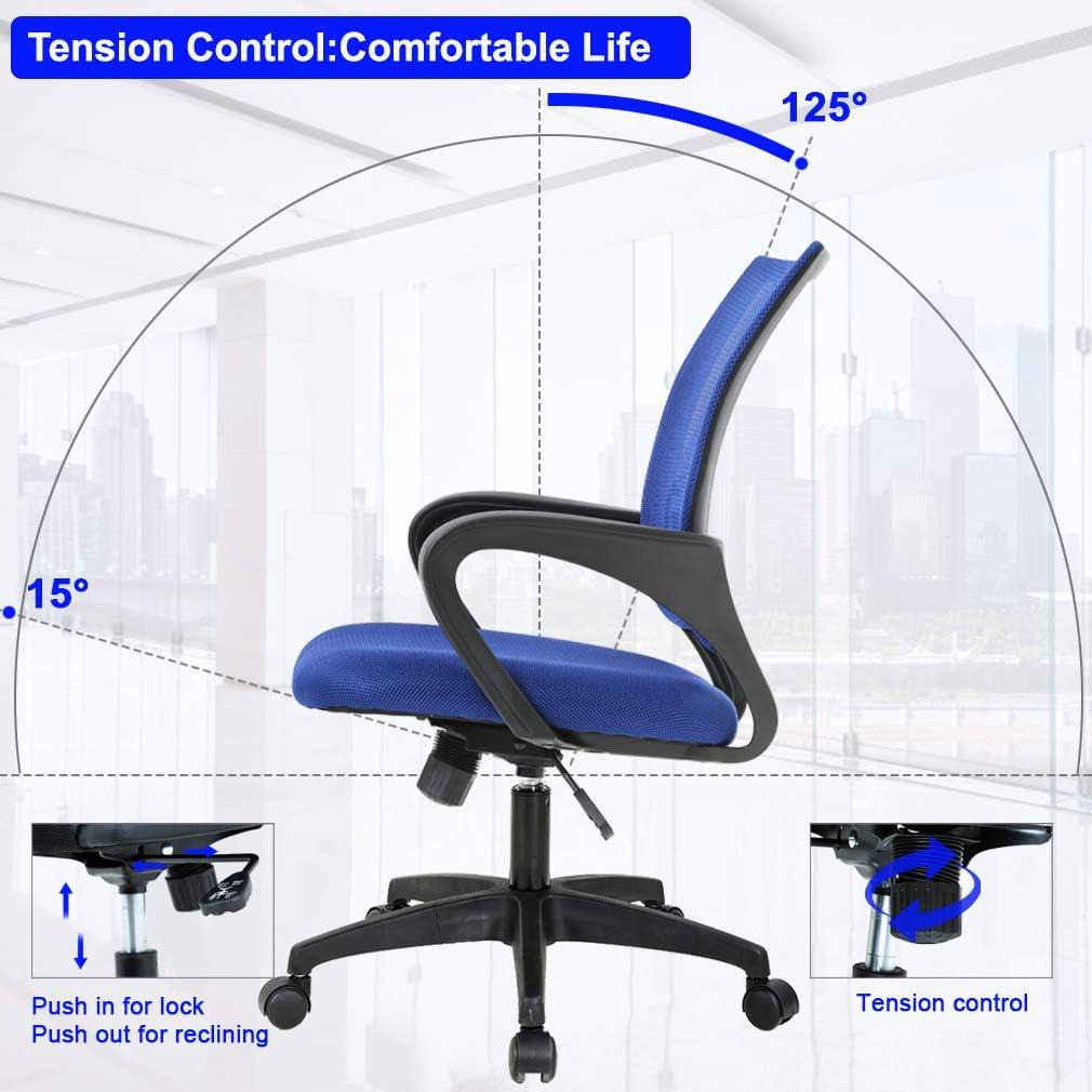image:imageBestOffice Ergonomic Office Chair MidBack Swivel Desk Chair Breathable Backrest amp Lumbar Support Adjustable Height Sponge Seat Rolling Wheels Black for Adults amp WomenBlue