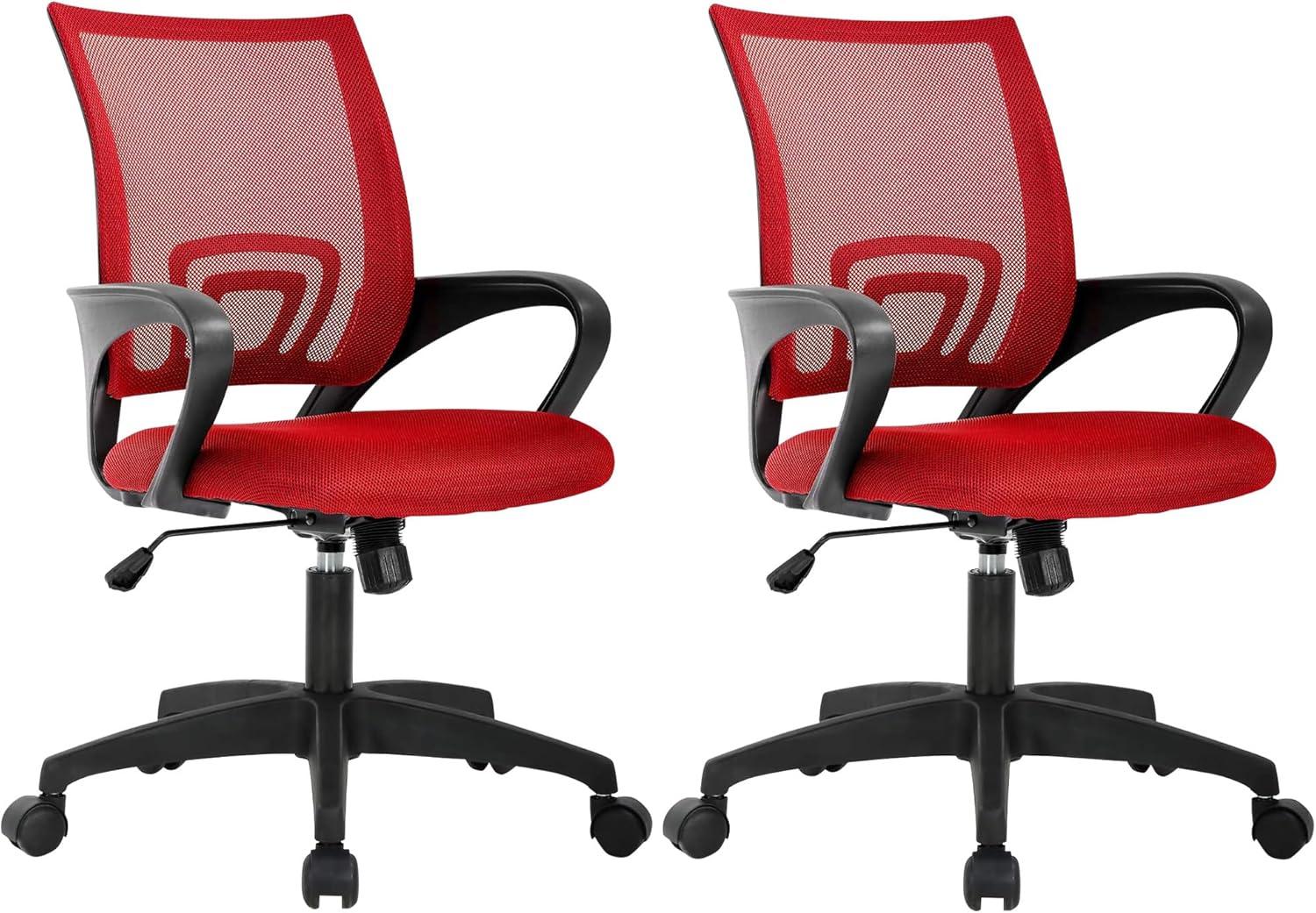 image:imageBestOffice Ergonomic Office Chair MidBack Swivel Desk Chair Breathable Backrest amp Lumbar Support Adjustable Height Sponge Seat Rolling Wheels Black for Adults amp WomenRed