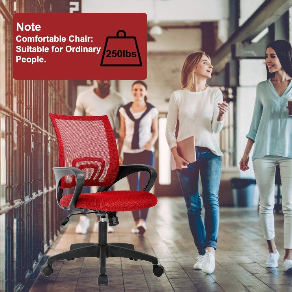 image:imageBestOffice Ergonomic Office Chair MidBack Swivel Desk Chair Breathable Backrest amp Lumbar Support Adjustable Height Sponge Seat Rolling Wheels Black for Adults amp WomenRed