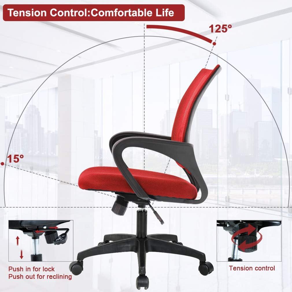 image:imageBestOffice Ergonomic Office Chair MidBack Swivel Desk Chair Breathable Backrest amp Lumbar Support Adjustable Height Sponge Seat Rolling Wheels Black for Adults amp WomenRed