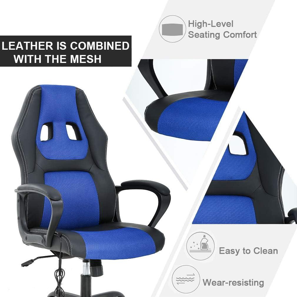 image:imageBestOffice Adjustable Ergonomic Gaming Chair PU Leather Office Desk Chair with Massage Lumbar Support Headrest amp Rolling Swivel for Adults BlackBlue