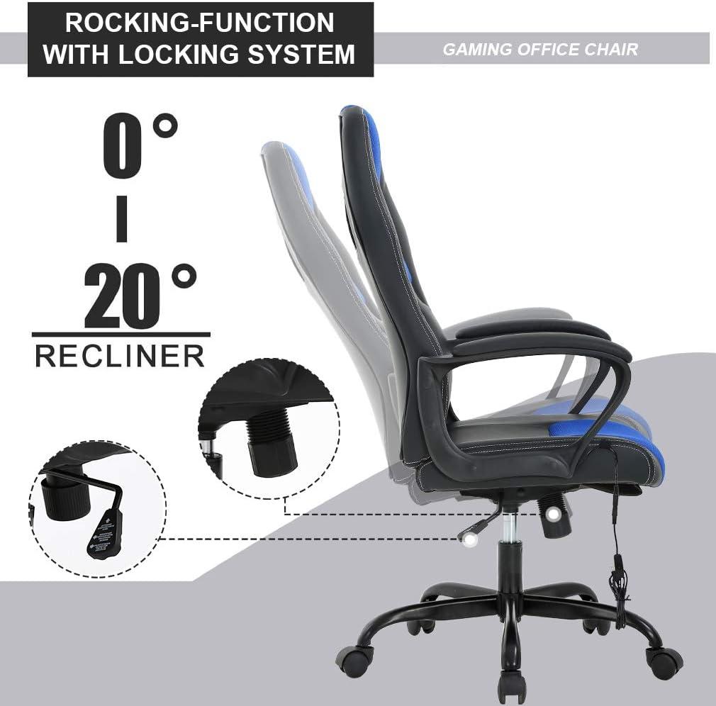 image:imageBestOffice Adjustable Ergonomic Gaming Chair PU Leather Office Desk Chair with Massage Lumbar Support Headrest amp Rolling Swivel for Adults BlackBlue