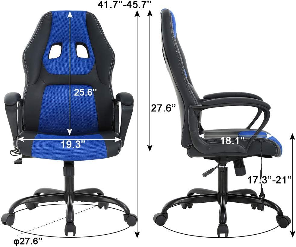 image:imageBestOffice Adjustable Ergonomic Gaming Chair PU Leather Office Desk Chair with Massage Lumbar Support Headrest amp Rolling Swivel for Adults BlackBlue