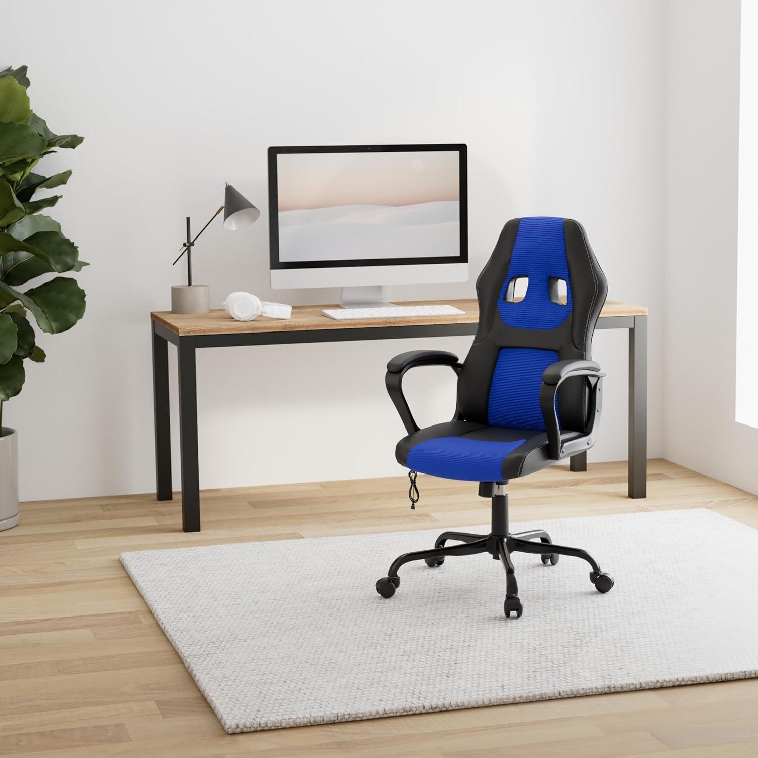 image:imageBestOffice Adjustable Ergonomic Gaming Chair PU Leather Office Desk Chair with Massage Lumbar Support Headrest amp Rolling Swivel for Adults BlackBlue