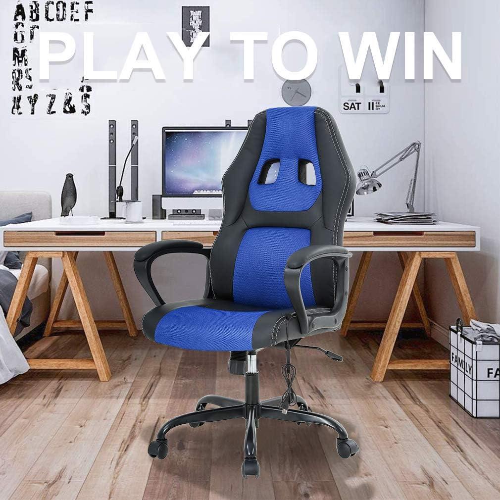 image:imageBestOffice Adjustable Ergonomic Gaming Chair PU Leather Office Desk Chair with Massage Lumbar Support Headrest amp Rolling Swivel for Adults BlackBlue