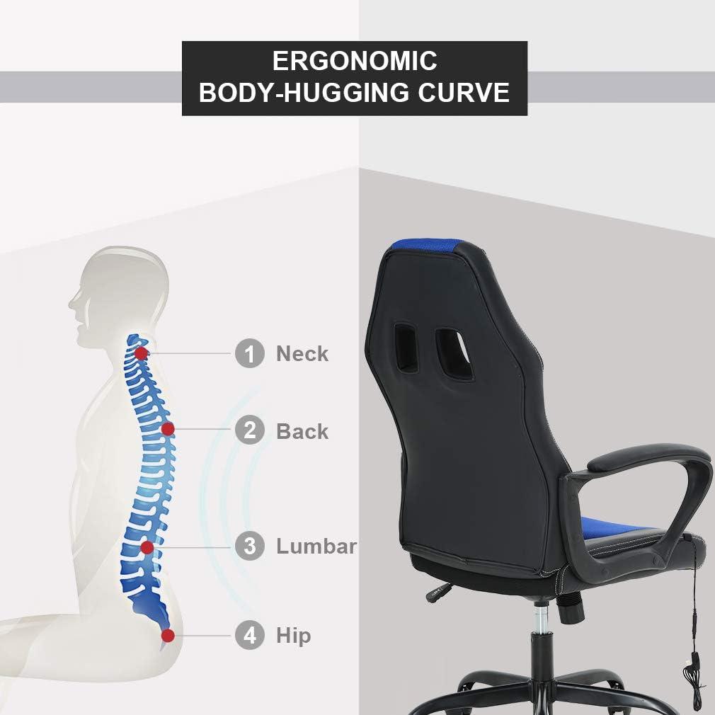 image:imageBestOffice Adjustable Ergonomic Gaming Chair PU Leather Office Desk Chair with Massage Lumbar Support Headrest amp Rolling Swivel for Adults BlackBlue