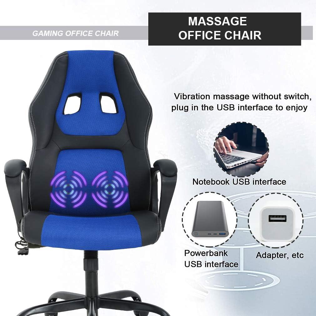 image:imageBestOffice Adjustable Ergonomic Gaming Chair PU Leather Office Desk Chair with Massage Lumbar Support Headrest amp Rolling Swivel for Adults BlackBlue