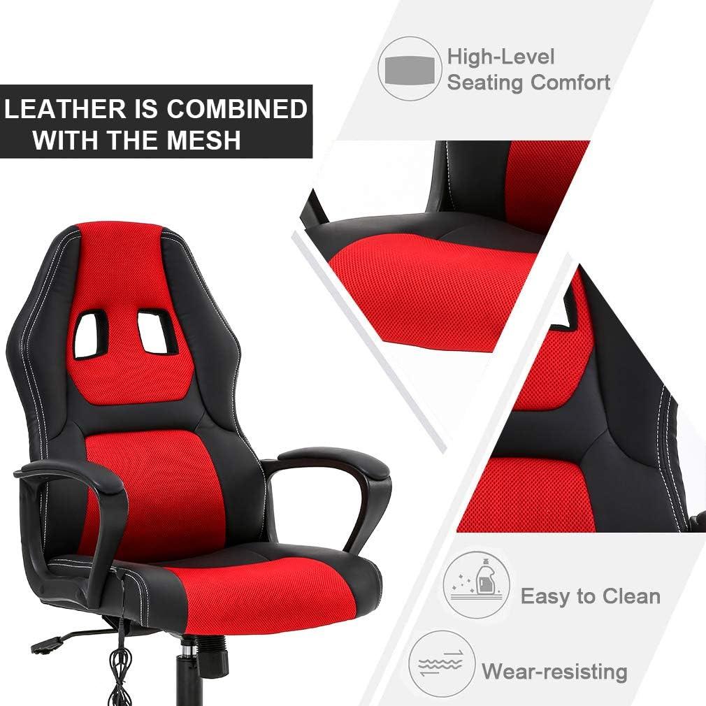 image:imageBestOffice Adjustable Ergonomic Gaming Chair PU Leather Office Desk Chair with Massage Lumbar Support Headrest amp Rolling Swivel for Adults BlackRed