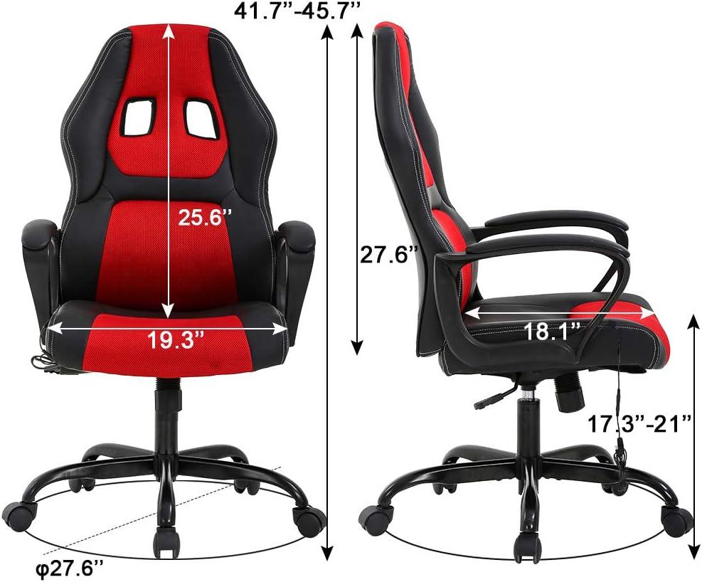 image:imageBestOffice Adjustable Ergonomic Gaming Chair PU Leather Office Desk Chair with Massage Lumbar Support Headrest amp Rolling Swivel for Adults BlackRed