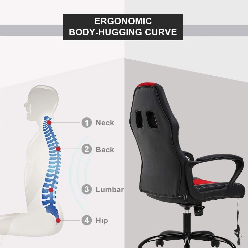 image:imageBestOffice Adjustable Ergonomic Gaming Chair PU Leather Office Desk Chair with Massage Lumbar Support Headrest amp Rolling Swivel for Adults BlackRed