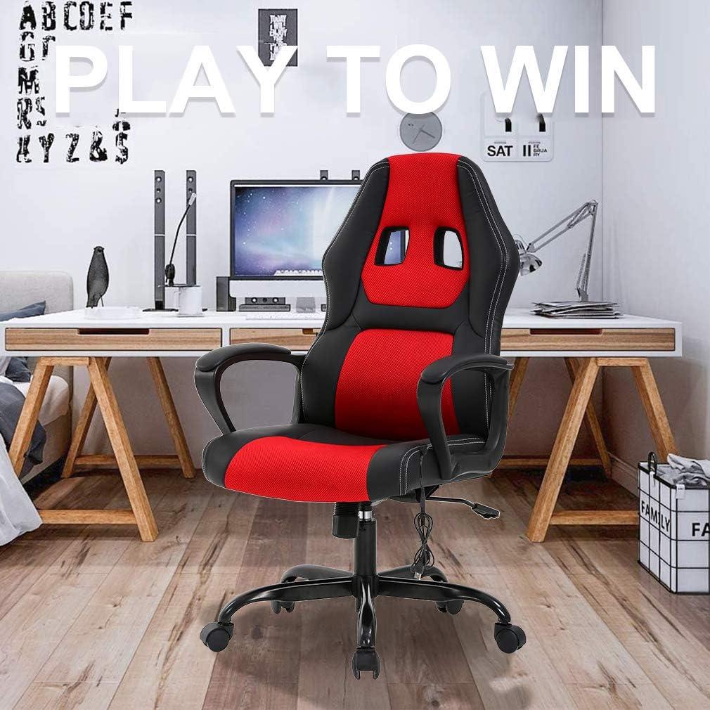 image:imageBestOffice Adjustable Ergonomic Gaming Chair PU Leather Office Desk Chair with Massage Lumbar Support Headrest amp Rolling Swivel for Adults BlackRed