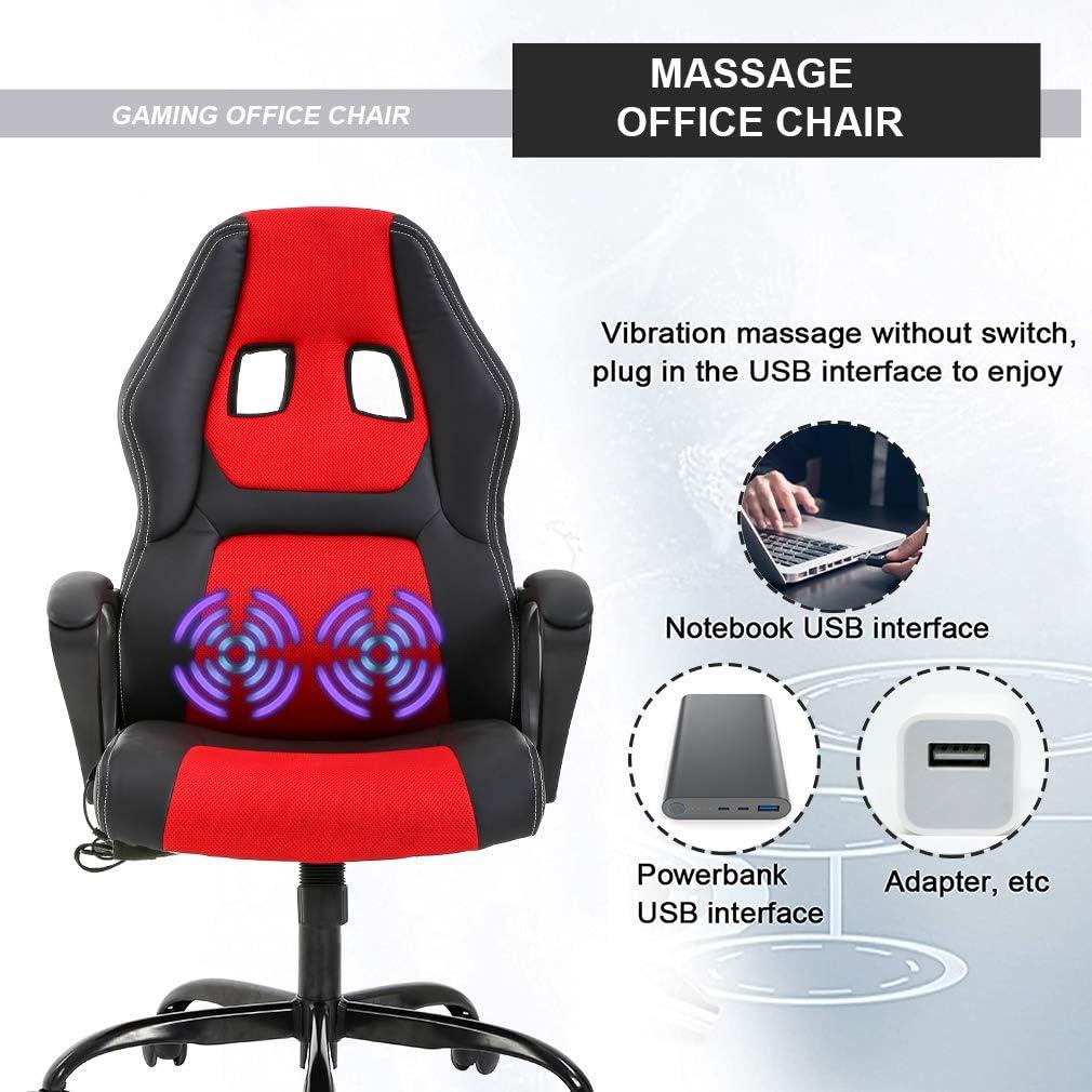 image:imageBestOffice Adjustable Ergonomic Gaming Chair PU Leather Office Desk Chair with Massage Lumbar Support Headrest amp Rolling Swivel for Adults BlackRed