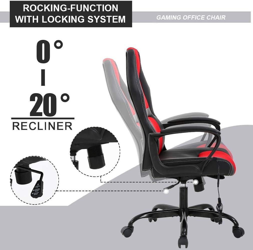 image:imageBestOffice Adjustable Ergonomic Gaming Chair PU Leather Office Desk Chair with Massage Lumbar Support Headrest amp Rolling Swivel for Adults BlackRed