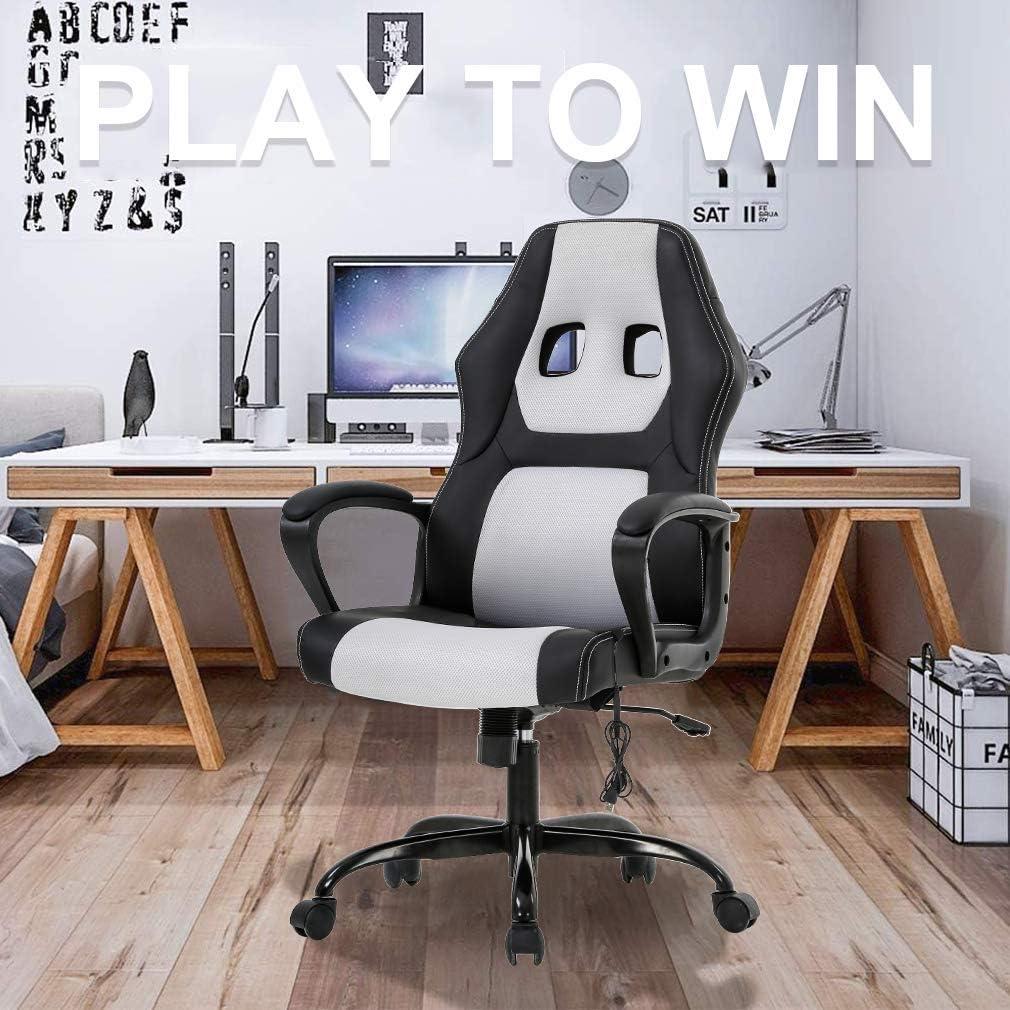 image:imageBestOffice Adjustable Ergonomic Gaming Chair PU Leather Office Desk Chair with Massage Lumbar Support Headrest amp Rolling Swivel for Adults BlackWhite