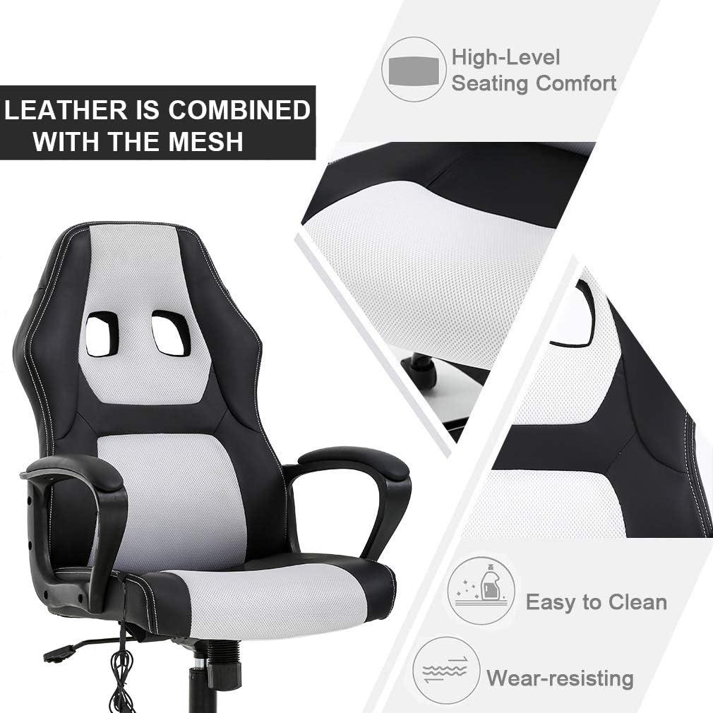 image:imageBestOffice Adjustable Ergonomic Gaming Chair PU Leather Office Desk Chair with Massage Lumbar Support Headrest amp Rolling Swivel for Adults BlackWhite