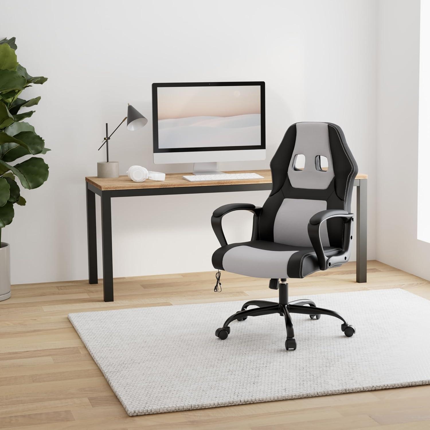 image:imageBestOffice Adjustable Ergonomic Gaming Chair PU Leather Office Desk Chair with Massage Lumbar Support Headrest amp Rolling Swivel for Adults BlackWhite