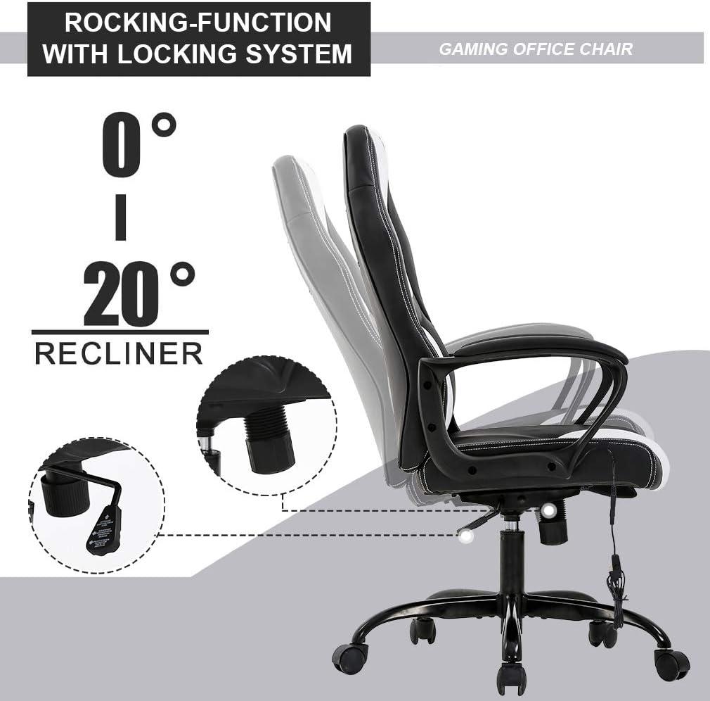 image:imageBestOffice Adjustable Ergonomic Gaming Chair PU Leather Office Desk Chair with Massage Lumbar Support Headrest amp Rolling Swivel for Adults BlackWhite