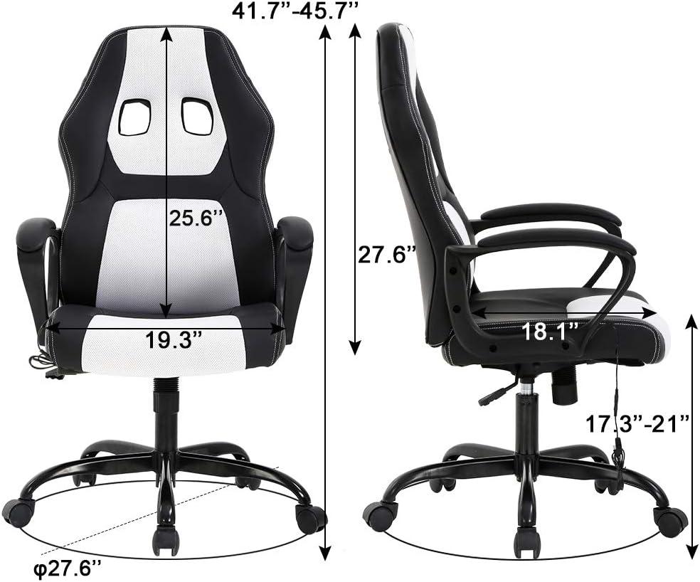 image:imageBestOffice Adjustable Ergonomic Gaming Chair PU Leather Office Desk Chair with Massage Lumbar Support Headrest amp Rolling Swivel for Adults BlackWhite