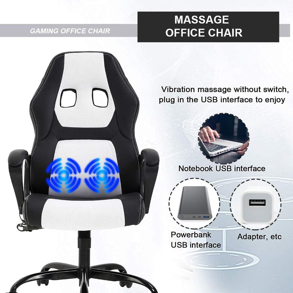 image:imageBestOffice Adjustable Ergonomic Gaming Chair PU Leather Office Desk Chair with Massage Lumbar Support Headrest amp Rolling Swivel for Adults BlackWhite