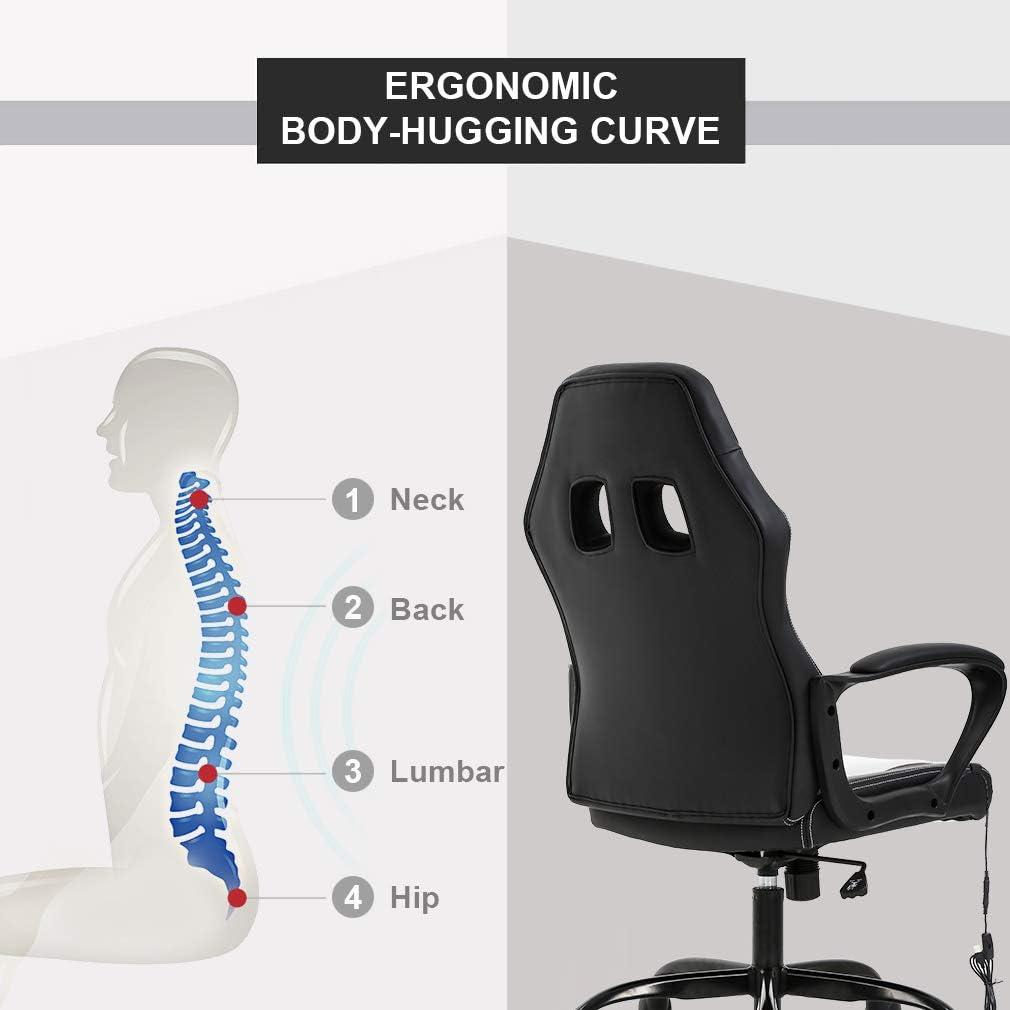 image:imageBestOffice Adjustable Ergonomic Gaming Chair PU Leather Office Desk Chair with Massage Lumbar Support Headrest amp Rolling Swivel for Adults BlackWhite