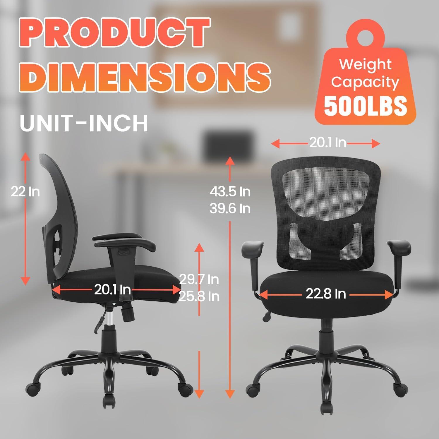 image:imageBestOffice Big and Tall Office Chair 500lbs Desk Chair Mesh Computer Chair with Lumbar Support Wide Seat High BackBlack